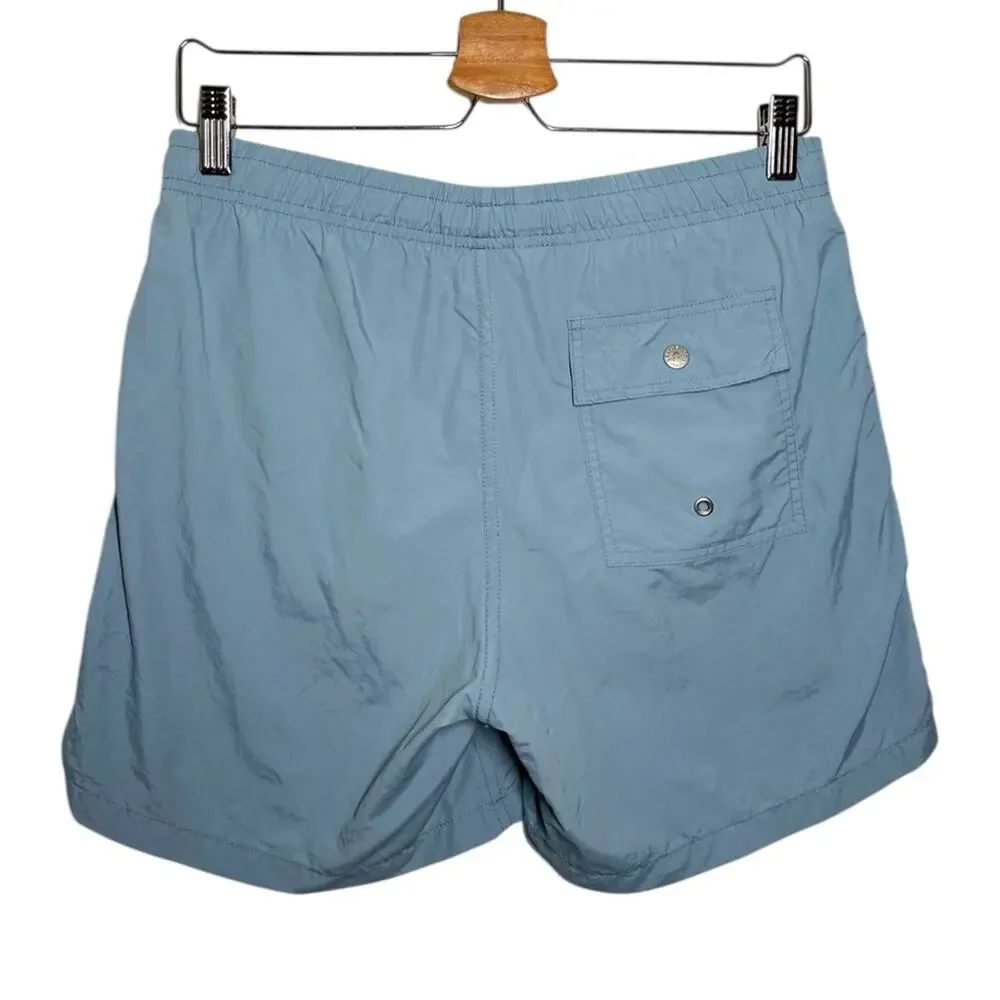 Bather Light Medium Blue Gray Mesh Lining Swim Trunk Shorts - Small